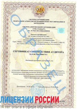 Образец сертификата соответствия аудитора №ST.RU.EXP.00006174-3 Переславль-Залесский Сертификат ISO 22000